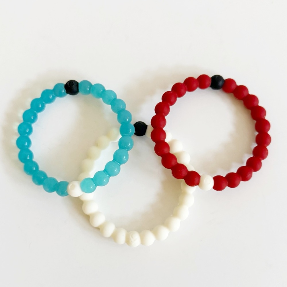 Red, White and Clear Blue Lokai Bracelets Small - Set of 3